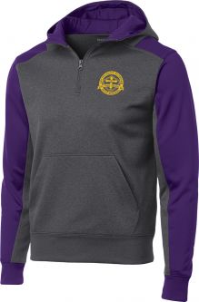 Sport-Tek Tech Fleece 1/4-Zip Hooded Sweatshirt, Graphite Heather / Purple